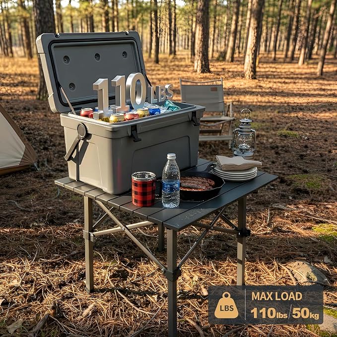 Folding Camping Table, Portable Lightweight Beach Tables for Sand Foldable, Aluminum Roll-up Folding Square Table for Outdoor Camping, Picnic, Card, Travel