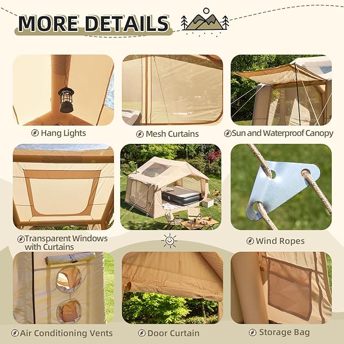 YOLENY 2-4 Person Inflatable Tents for Camping, Quick Setup in 2 Minutes with Hand Pump, 4-Season Waterproof Windproof Oxford Blow Up Tent