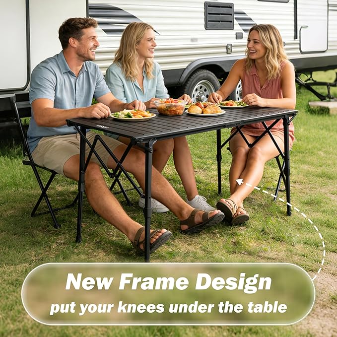 50" Large Folding Camping Table with Adjustable Hight Legs for 2-6 People - Heavy Duty Foldable Camp Table with Roll-Up Aluminum Picnic Table, Portable Outdoor Table for Cooking,Beach,BBQ,Party