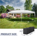 Outvita 10x20ft Pop Up Canopy Tent, Outdoor Instant Shelter Folding Canopy with Carry Bag for Commercial Events, Party, Backyard BBQ, Camping White