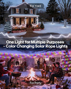 ICRGB Solar Lights Outdoor, 66FT 200LED 1800mah Solar Rope Lights with Remote, Type C, 19 Modes and Timer, IP67 Waterproof for Outdoor Christmas Pool Patio Porch Tree Wedding, Cool White to Multicolor