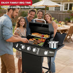 3 Burner Propane Gas Grill with Side Burner, 40,000 BTU Output Propane Grill, Outdoor Gas BBQ Grill with Stainless Steel Grates, Outdoor Cooking for Patio, Camping, Backyard