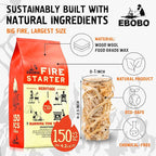 150 pcs Natural Fire Starters for Fireplace, Wood Stove, Charcoal Grill, BBQ, Fire Pit & Smoker – Wood Wool & Wax Rolls – Easy to Light, No Prep, No Mess