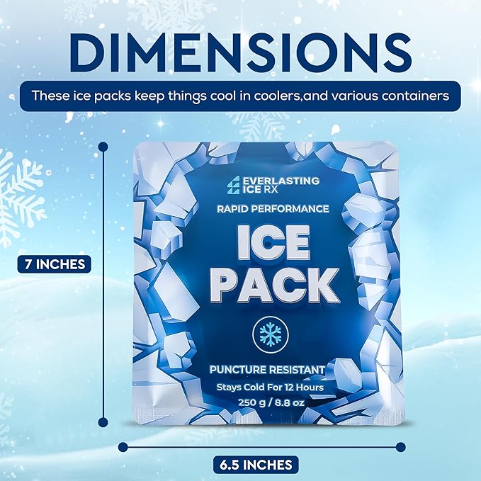 Rapid Performance Reusable Ice Packs for Lunch Boxes, Lunch Bags or Coolers | 4 Pack | Cold for Up to 12 Hours | Ice Packs for Cooler, Long Lasting for Camping, Beach, & School