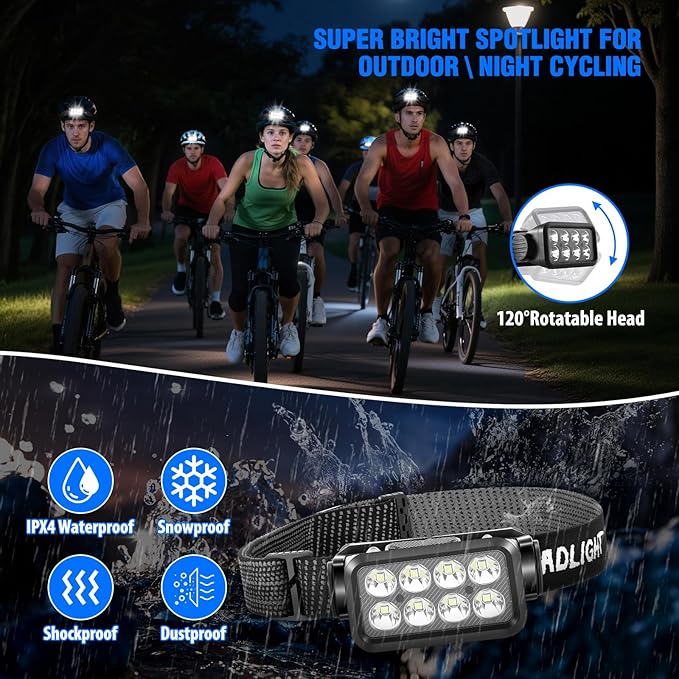 6 Pack Rechargeable Headlamp,Super Bright LED Head Flashlight with Motion Sensor,IPX6 Waterproof Headlight for Camping,Hiking,Fishing,Running,Hunting,Hands Free Head Lamp for Adults,Team Work