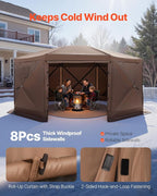 VEVOR Pop up Gazebo Screen Tent, 15 x 15 ft Large 8-Sided Camping Canopy Tent with Removable Top & Carry Bag, Quick-Set & Bite-Proof, Screen House Sun Shelter for 12-15 Persons Backyard Patio, Brown