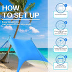 Beach Canopy Beach Tent Sun Shelter 7.5X7.5 FT Beach Shade Canopy UPF50+ Sun Protection Windproof Ropes Carry Bag Easy to Setup for Family Outdoor Camping