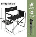 YOUNG WOOD Camping Directors Chair with Side Table, Foldable and Portable, Fishing,Trip,Picnic,Hike，Lawn,Sports,Beach,Outdoor Camping Chair for Adults,Drink Holder and Mobile Storage,2p