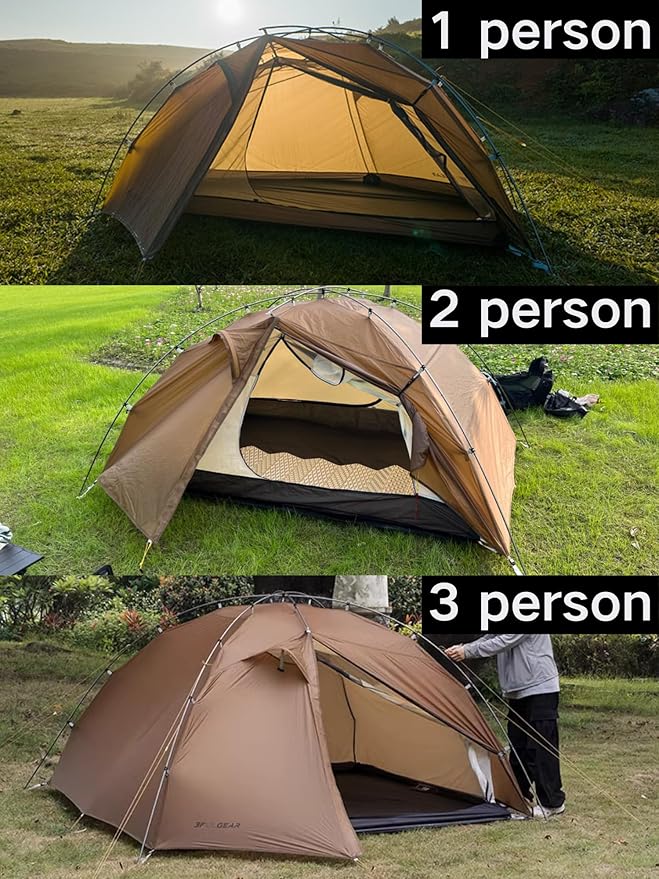 3F UL Gear Taiji 1/3 Person Tent for stormrain,1.45/3.2lb Ultralight Backpacking Tent,5000mm+ Waterproof Ventilation,Resistant to Wind gusts of 7,Easy Set up