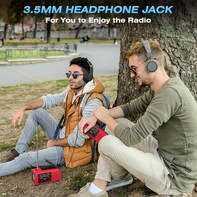 Emergency Weather Radio NOAA AM FM WB with 4000mAh Rechargeable Radio, USB Solar Hand Crank Charging, Flashlight, SOS Alarm, Reading Lamp Portable for Outdoor Indoor Emergencies, 2 Pack