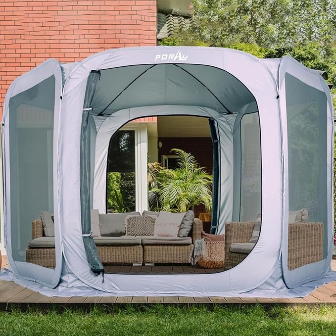 Poray Screen House Tent Pop Up Sun Shelter with Durable Mesh Zipper Doors,Portable Camping Tent 10 X 10 FT Screen Canopy Outdoor for Family Friends Party in Backyard,Park