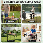 Folding Picnic Table with Storage Net, 3 Adjustable Heights Aluminum Small Folding Table, Lightweight, Portable Carrying Handle, for Camping Travel Outdoor