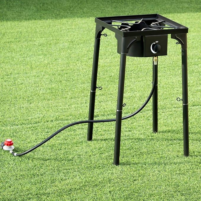 Giantex Outdoor Single Burner Stove, High Pressure Burner Stand Max. 100,000 BTU, 0-20 PSI Regulator Detachable Legs, Portable Propane Grill Burner Stove for Camping Picnic Cookout