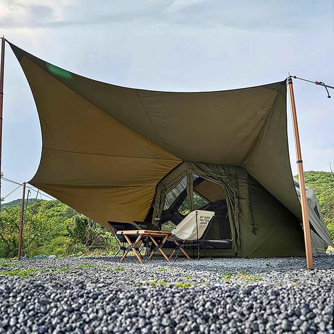 Coody Inflatable Canvas Camping Tents with Stove Jack – Premium Air Beam Family Glamping Tent, Breathable Cotton Canvas, Fast Setup Air Tent with Pump