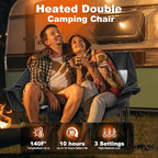 Heated Double Camping Chair,Dual Control Switches,Heated Camping Chair with 3 Heat Levels Heated Folding Chair Supports 550 lbs for Outdoor Sports Lawn Picnics