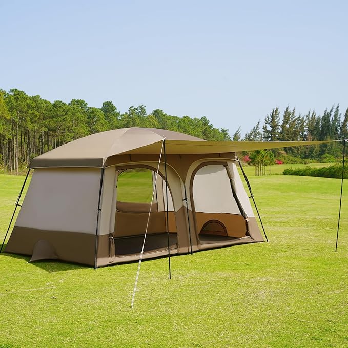 Vidalido Tents，6-8 Person Camping Tent with Extended Vestibule，2 Room Weather Resistant Family Tents，Easy Install Waterproof Outdoor Tent for Backpacking and Camping Hiking