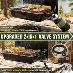 BESTFIRE Portable Propane Gas Grill with New 2-in-1 Valve - Compatible with Large Tank & Small Cylinder, Gas Grill with Foldable Legs & Adjustable Regulator,Heavy Duty, Perfect for Outdoor Camping