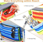 GYMAX Beach Chairs, Backpack Camping Chair with Armrest, Cooler Bag, Cup Holder, Towel Bar & Side Pockets, Sunbath Sling Tanning Lounge, Folding Layout Chair (4 Chairs Without Table, Yellow Stripe)