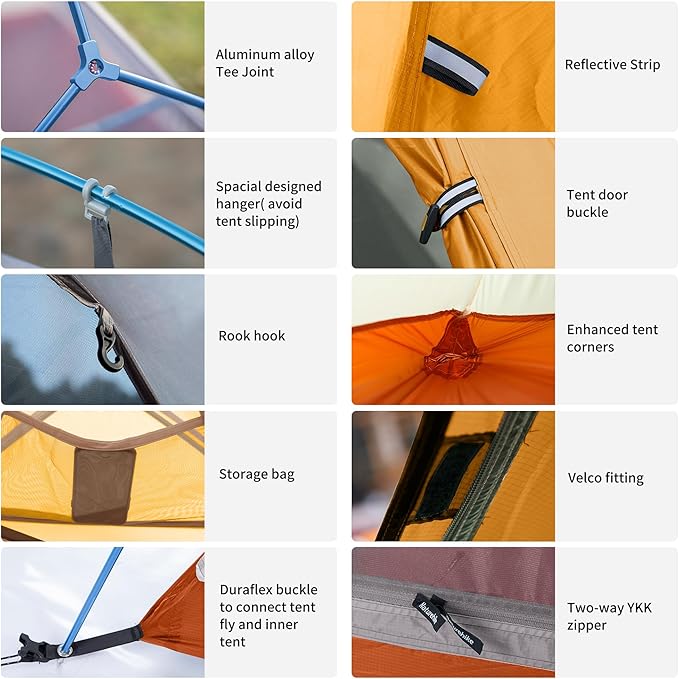 Naturehike Cloud-Up 2 Person Tent Lightweight Backpacking Tent with Footprint - Free Standing Ultralight Camping Hiking Backpack Tents Two Person Tent