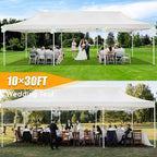 HOTEEL 10x30 Heavy Duty Pop Up Canopy Tent for Parties Event Wedding Commercial Instant Canopy with Wheeled Bag, Party Tent Waterproof UV 50+&Windproof, Upgraded Thick Hexagonal Legs, White