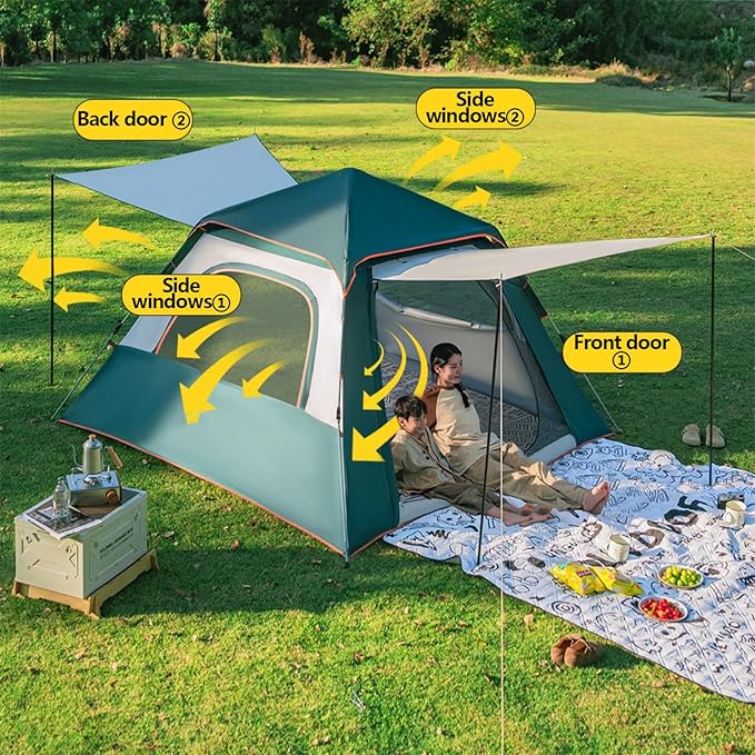Camping Tent, Family Cabin Tents,Family Dome Waterproof Backpacking Tent Easy Setup UV Cut Sun Shelter Tent, Instant Camping Tents, for Picnic,Camping. L Green