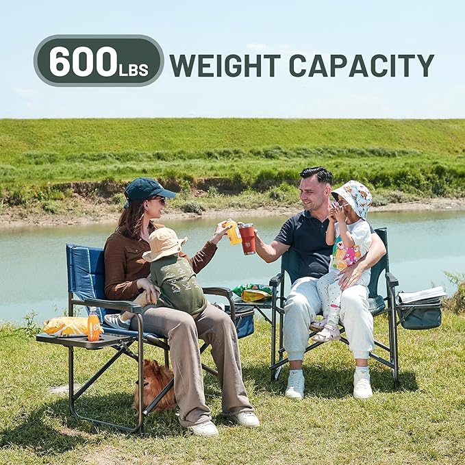 Timber Ridge XXL Oversized Directors Chair 600lbs - Heavy Duty Camping Chair with Cooler Bag & Table, Portable Folding Chair with Wide Seat for Tailgating, Patio, Outdoor - Grey