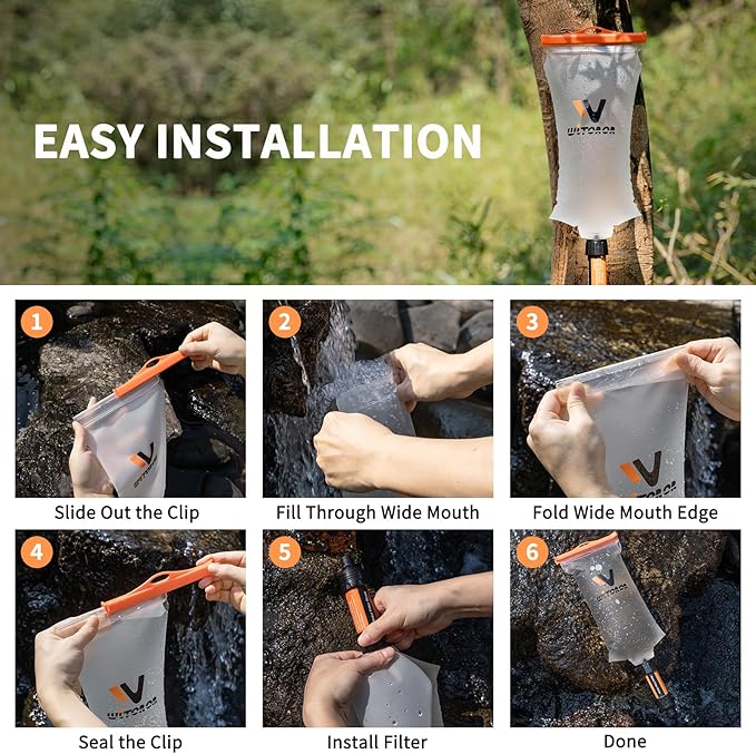 Water Bag 2L Compatible with Sawyer Squeeze Water Filter, Durable TPU Material, BPA & PVC Free Squeeze Pouch, Collapsible Hydration Canteens for Camping Hiking Cycling Fishing or Traveling