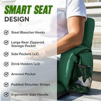 BRAWNTIDE Stadium Seat for Bleachers with Back Support - Wide Padded Reclining Bleacher Seat, Portable Folding Stadium Chair with Armrests, Hooks, Straps, Cup Holders & Pockets for Games & Concerts