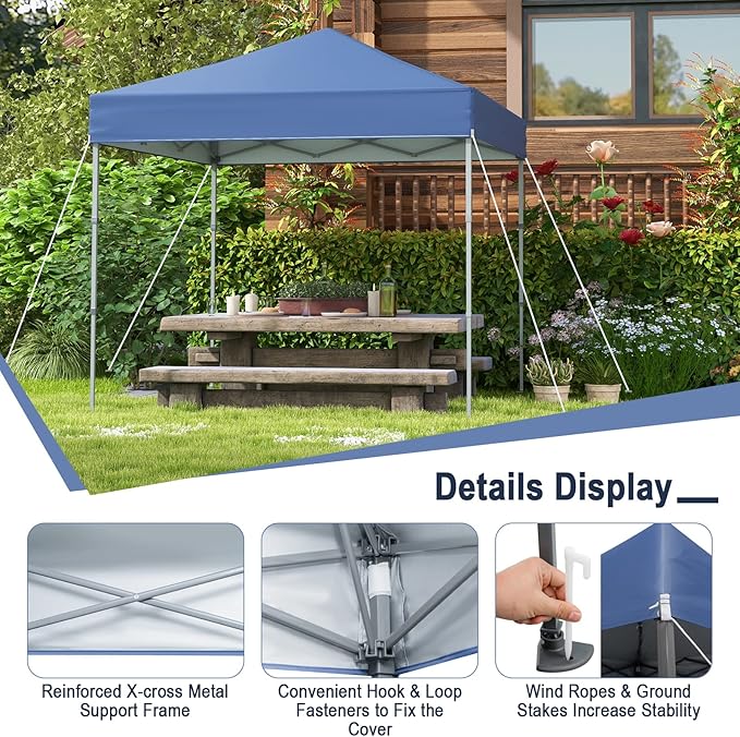Tangkula 6.6x6.6 Ft Pop Up Canopy, 1 Person Instant Setup Canopy Tent with Center Lock, UPF 50+ Sun Protection, 8 Stakes, 4 Ropes, Portable Outdoor Canopy with Carrying Bag
