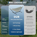 Double Hammocks with Stand for Outside, Portable Space Saving Heavy-Duty Steel Stand for Indoor Outdoor Patio with Carrying Bag, 450 lbs Capacity