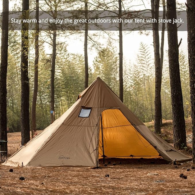 Hot Tent with Stove Jack Onefires Large Teepee Tent for Outdoor Family Camping 4-8 Person | with Stove Jack, Large, for Family Camping