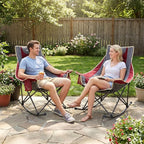 SUNNYFEEL Rocking Camping Chair 2 Pack Fully Padded Patio Folding Chair Portable Oversized Outdoor Rocker High Back Lawn Recliner with Side Pocket Camp Rocker Chairs for Adults Heavy Duty 500 LBS Red