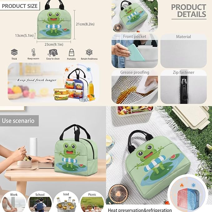 Kids Backpack with Lunch Box Water Bottle Bag Pencil Case Large Capacity Cute Frog Backpack for School Boys Backpacks 8-12 Years Old Kindergarten Elementary Mochilas Escolares Para Niños