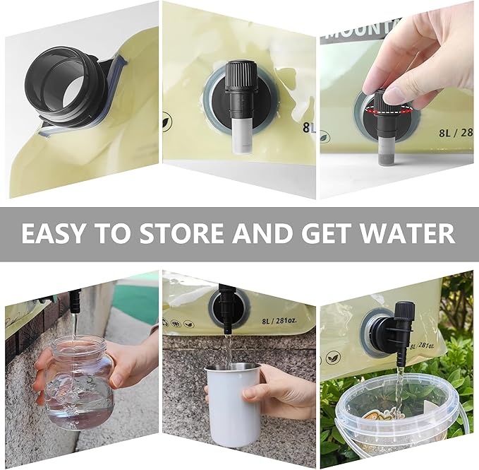 Collapsible 8L Water Storage Bag, BPA-Free Portable Folding Water Jug with Adjustable Faucet, Leakproof Emergency Water Bag for Camping, Hiking, Riding, Outdoor Sport (1, Beige)