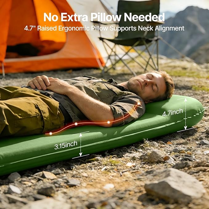 OGERY Self-Inflating Sleeping Pad with Built-in Foot Pump, 3" Memory Foam Camping Mattress for Side Sleepers, Quiet & Insulated Sleeping Mat Camping Essential Gear for Car Tent Camping