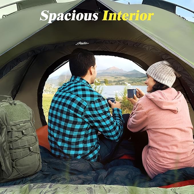 2-3 Person Camping Tent, Instant Pop Up Tents for Camping - 40s Automatic Easy Setup Tent with Rainfly, Double-Layer 3500mm Waterproof & Windproof Instant Tents for Hiking Backpacking