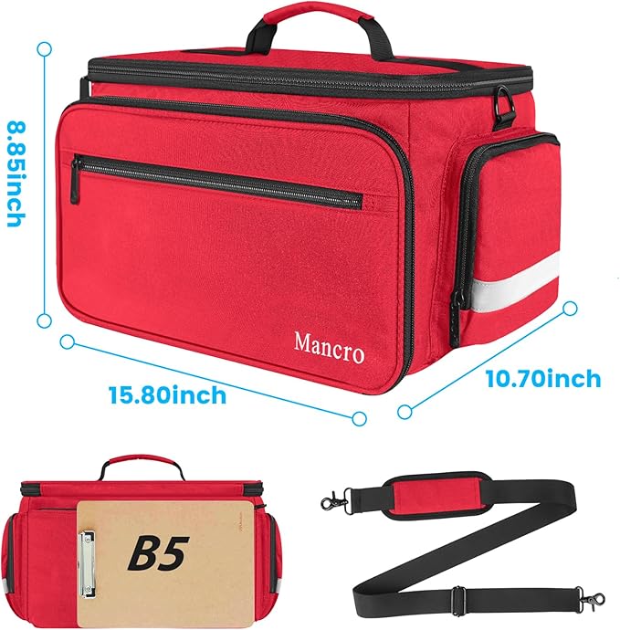 Mancro Medical Bags, Large Medication Storage Empty, Water Resistant Pill Bottle Organizer for Home, First Aid Responder Bag, Nurse Gifts, Red Medical Supply Organizer