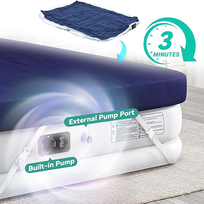 YITAHOME Queen Size Air Mattress with Fitted Sheet, Elevated Inflatable Bed with High-Speed Pump, Carry Bag and Repair Tools for Home, Travel, and Camping - 80''L x 60''W x 18''H