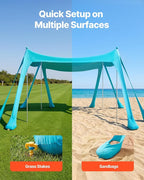 VEVOR Beach Tent Sun Shelter, UPF50+ Sun Protection, 6.6 ft Tall, 10 x 10 ft, Easy Pop Up Beach Canopy with Sandbags, Stability Poles, Sand Shovels, Portable Shade for Family, Camping, Fishing, Green