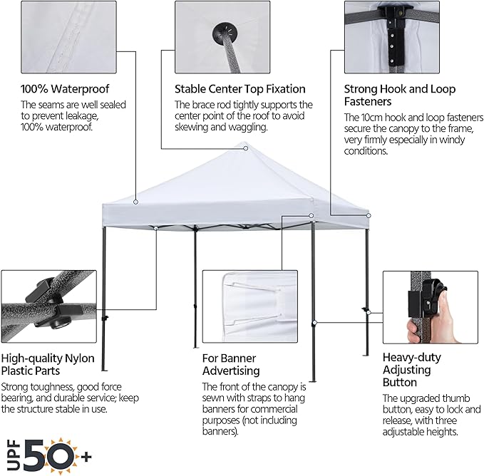 Yaheetech Canopy Tent, Commercial Instant Heavy Duty Canopy, 500D Waterproof Adjustable Canopy with Wheeled Carry Bag, 4 Sandbags and 4 Stakes (10x10, White)