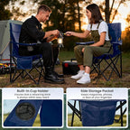 Portable Camping Chair 2 Pack, Folding Outdoor Chair with Cup Holder & Side Pocket for Camping, Hiking, Picnic, Beach (Navy Blue)