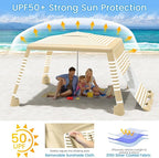 MoKo Beach Cabana, 8'×8' Large Beach Canopy with Side Wall, UPF 50+ Protection Easy Setup Beach Tent Sun Shelter, Adjustable Height Wind Resistant Cabana Beach Tent for Whole Family, Khaki Stripe