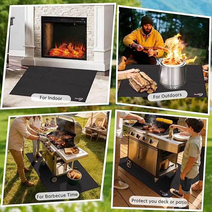 DocSafe 48 x 36 inches Under Grill Mat,Large 4 Layers Fire Pit Mat,Fireproof Mat Heat Insulated Protector for Deck,Patio,Grass,Smoker,BBQ,Reusable Oil-Proof and Waterproof Indoor Fireplace Pad