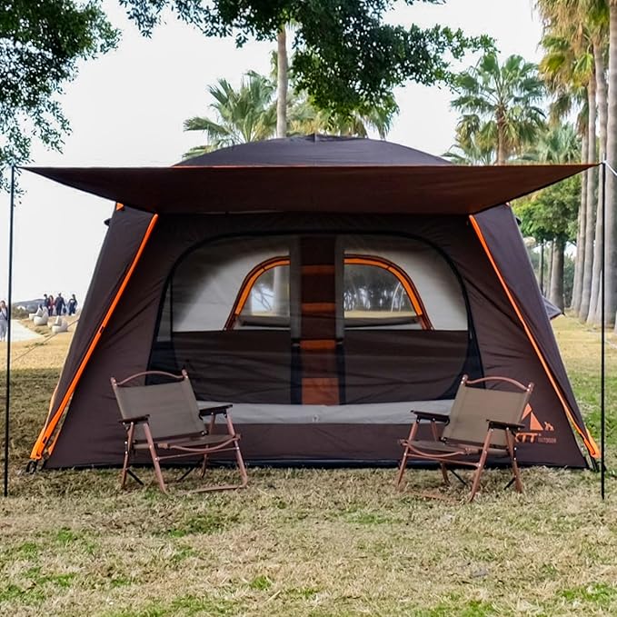KTT Extra Large Tent 10-12-14 Person(B),Family Cabin Tents,2 Rooms,3 Doors and 3 Windows with Mesh,Straight Wall,Waterproof,Double Layer,Big Tent for Outdoor,Picnic,Camping,Family Gathering