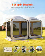 VEVOR 12x6ft 2-in-1 Pop-Up Screen House Tent, Dual Room Screen Gazebo, Portable Screened Canopy with Carry Bag, Netting Sides & Ground Stakes for Garden, Patio, Backyard & Outdoor Activities, Beige