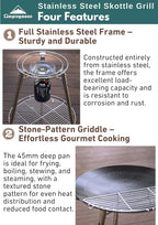 CAMPINGMOON Skottle Grill Cooking System Kit 18 inch Carbon Steel Pan Adjustable Legs Portable Camp Cooking Gear with Carry Bag (Skottle isobutane stove set GR-901)