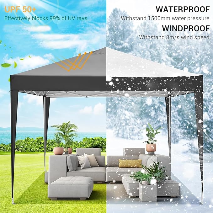 COBIZI 10x10 Pop up Canopy Tent Protable Canopy Tent with 4 Sidewalls Waterproof Commercial Instant Shelter for Parties, Wedding, Courtyard with Carry Bag(10x10FT with 4 Sides, Black)