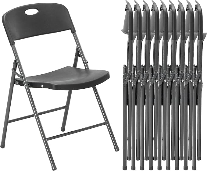 DUMOS 10 Pack Folding Chairs Heavy Duty with Ergonomic Back - Plastic Stackable Portable Dining Chiars Set, for Home and Office, Conference, Wedding, Party, Patio, Garden, for Indoor Outdoor, Black
