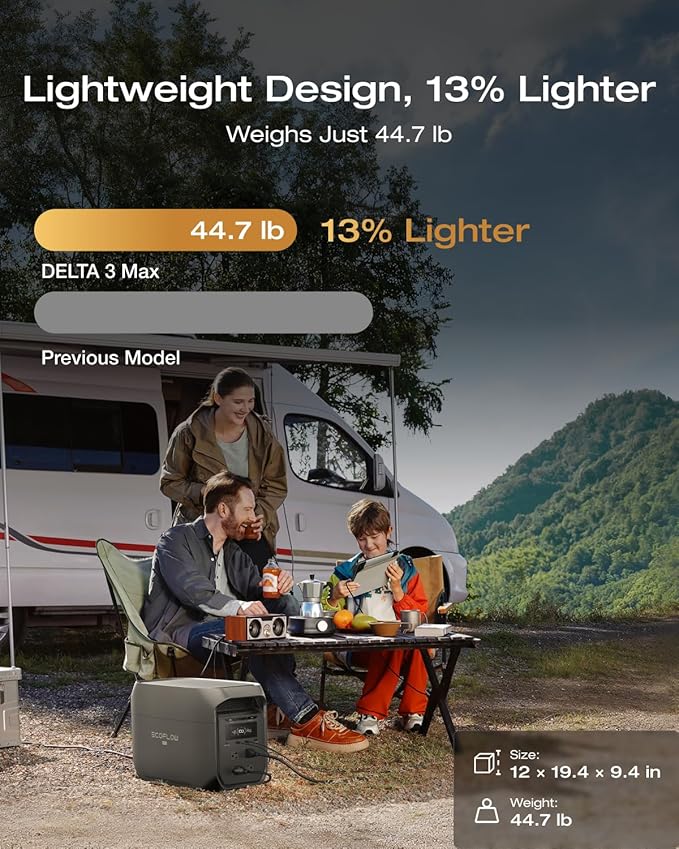 EF ECOFLOW Portable Power Station DELTA 3 MAX with 220W Solar Panel, 3400W X-Boost Output, Ultra-Fast 0-80% Charging in 1.13 Hr, Home Backup & RV Camping (Black)