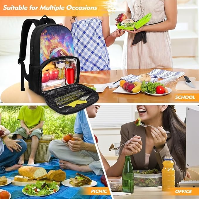 Fire Flame Rugby Lunch Backpack for School Work Travel Large Capacity Hiking Picnic Cooler Backpack All In One Backpack Primary Middle High School Bookbag